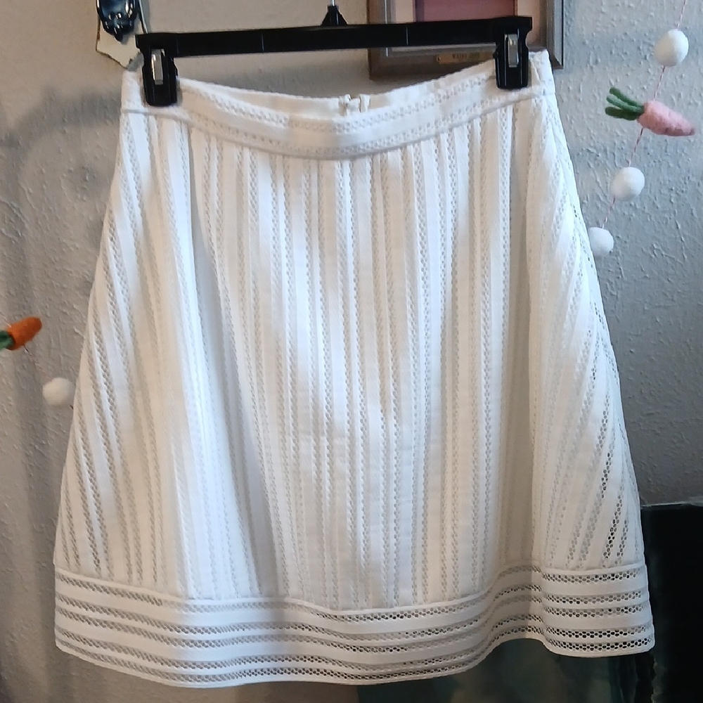 J. Crew White Lace-Trim A-Line Skirt